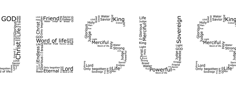 The word “JESUS” on a word collage. A deeper relationship with Jesus, concept.