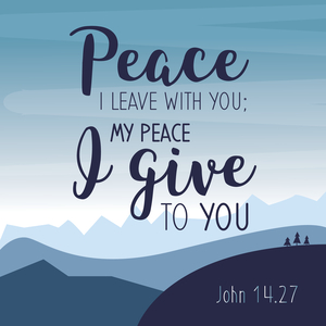 A Bible Scripture Typography Design Card from the Gospel of John includes the phrase "My Peace I give you" as a motivational quote.