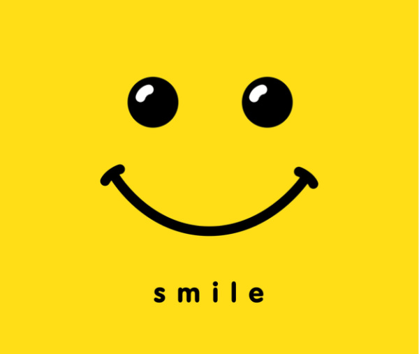 A smile emoticon vector logo on a yellow background.