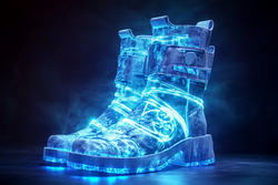 The Shoes of Peace from Ephesians 6:15, illustrated as armored blue sandals, representing readiness to spread the gospel of peace.