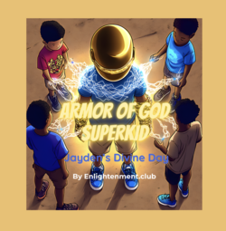 A child wearing the golden Helmet of Salvation from Ephesians 6:17, surrounded by friends with divine light radiating outward, illustrates how Bible verses for children's protection empower youth through spiritual armor, creating a shield of faith and divine protection in their everyday lives.
